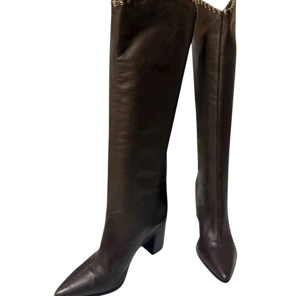 SCHUTZ Women's Valy Pull-On High Heel Over-the-Knee with a fine chain design. - Picture 14 of 16